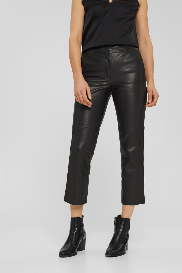 Made of leather: cropped trousers, BLACK, detail image number 0