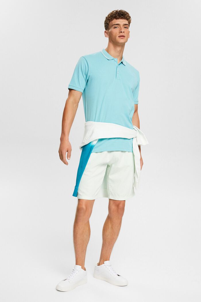 Linen blend: polo shirt with an embroidered logo, LIGHT TURQUOISE, detail image number 1