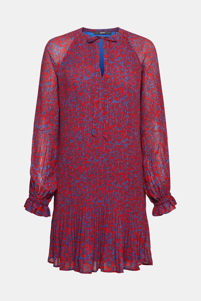 Patterned pleated dress, BLUE, overview