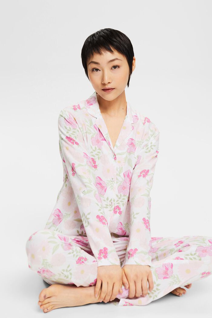 Pyjamas with a floral pattern, LENZING™ ECOVERO™, WHITE, detail image number 0