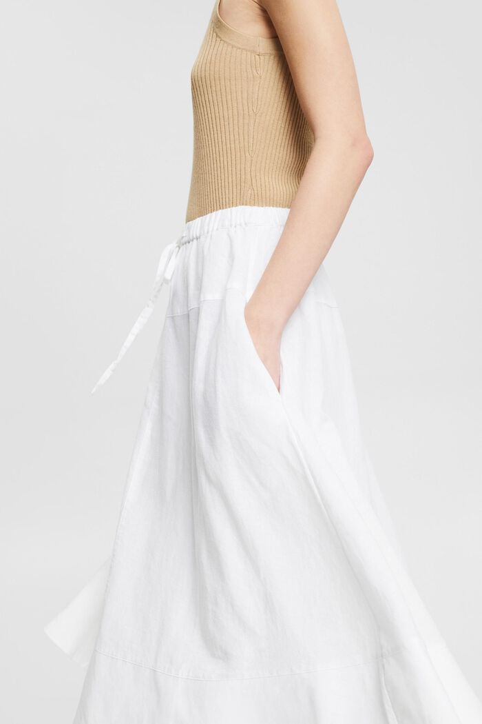 Midi skirt made of blended linen, WHITE, detail image number 2