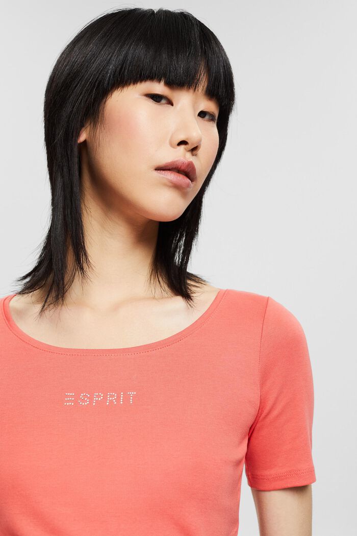 T-shirt with a glittery logo, 100% organic cotton, CORAL, detail image number 5