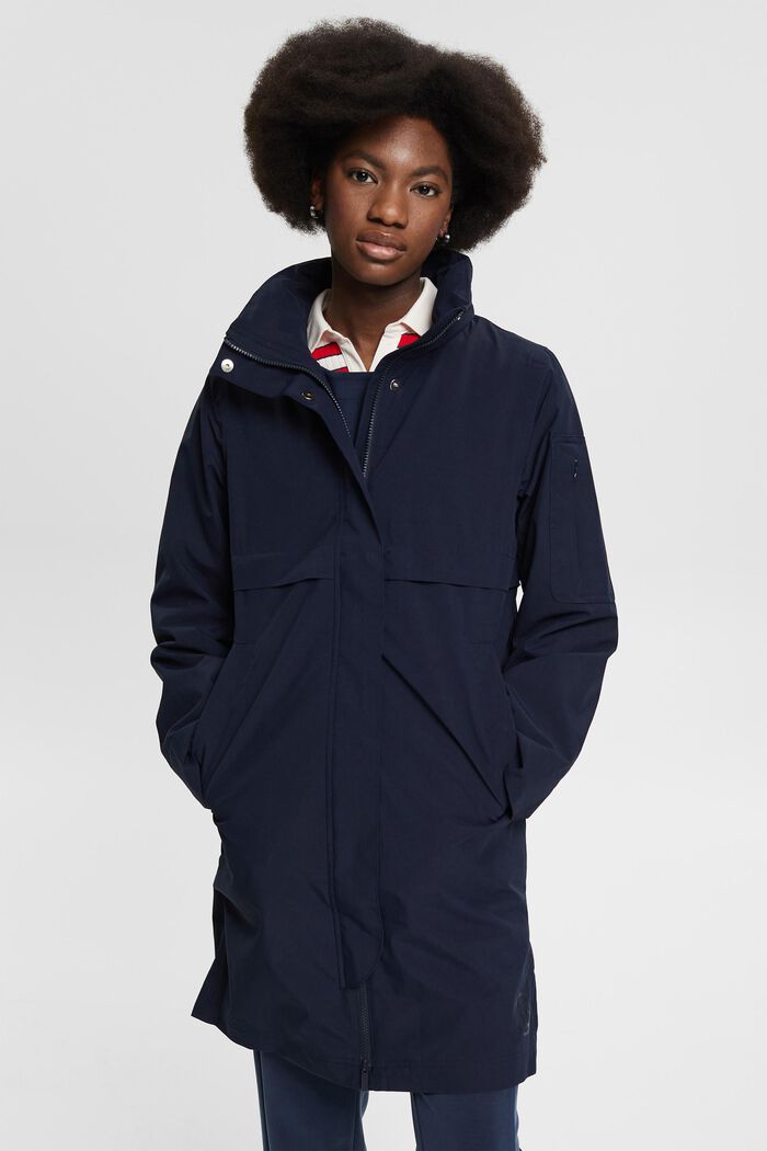 Made of recycled material: outdoor softshell jacket, NAVY, overview