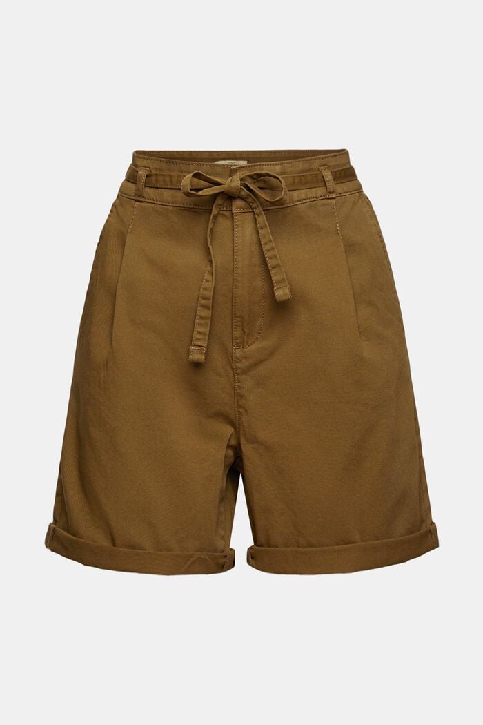High-waisted shorts in 100% pima cotton, KHAKI GREEN, detail image number 6