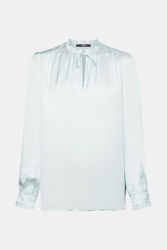 Satin blouse with ruffled edges, LIGHT AQUA GREEN, detail image number 6