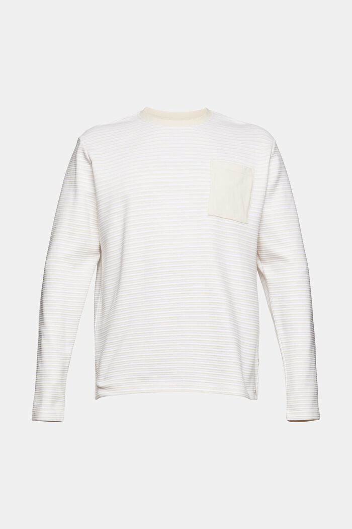 Striped sweatshirt with a breast pocket, LIGHT BEIGE, overview