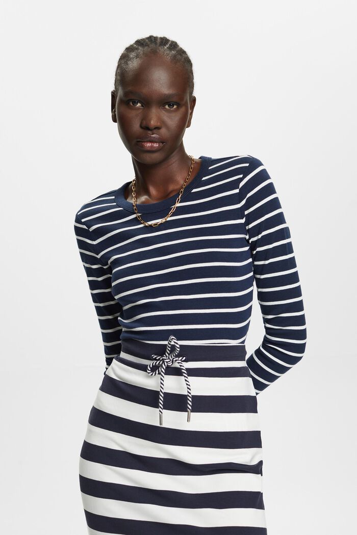 Striped long sleeve top, organic cotton, NAVY, detail image number 2