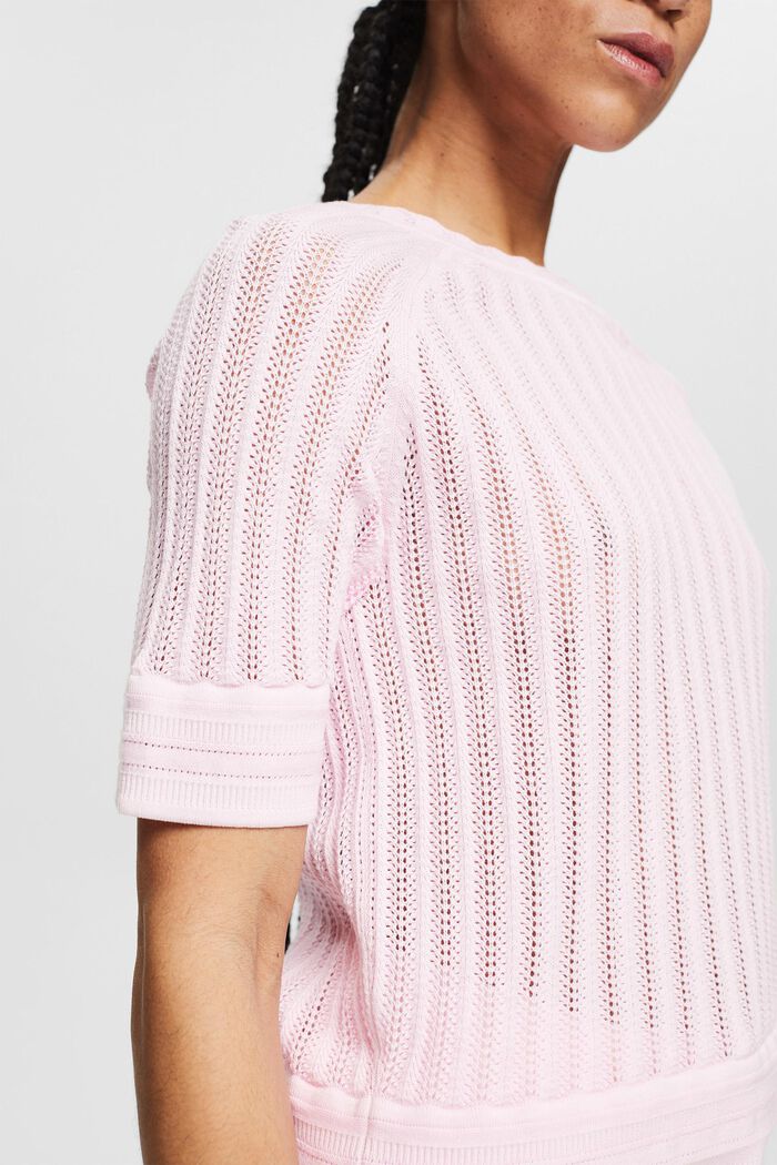 Short-sleeved jumper in a crochet design, LIGHT PINK, detail image number 2