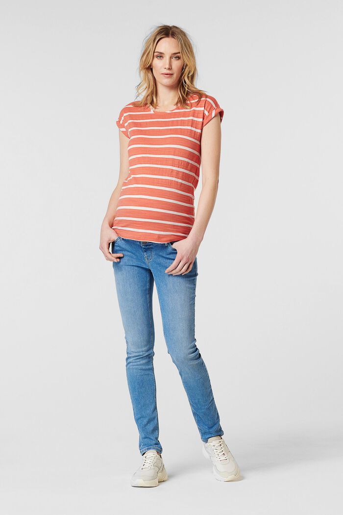 Striped T-shirt in 100% cotton, SALMON, overview