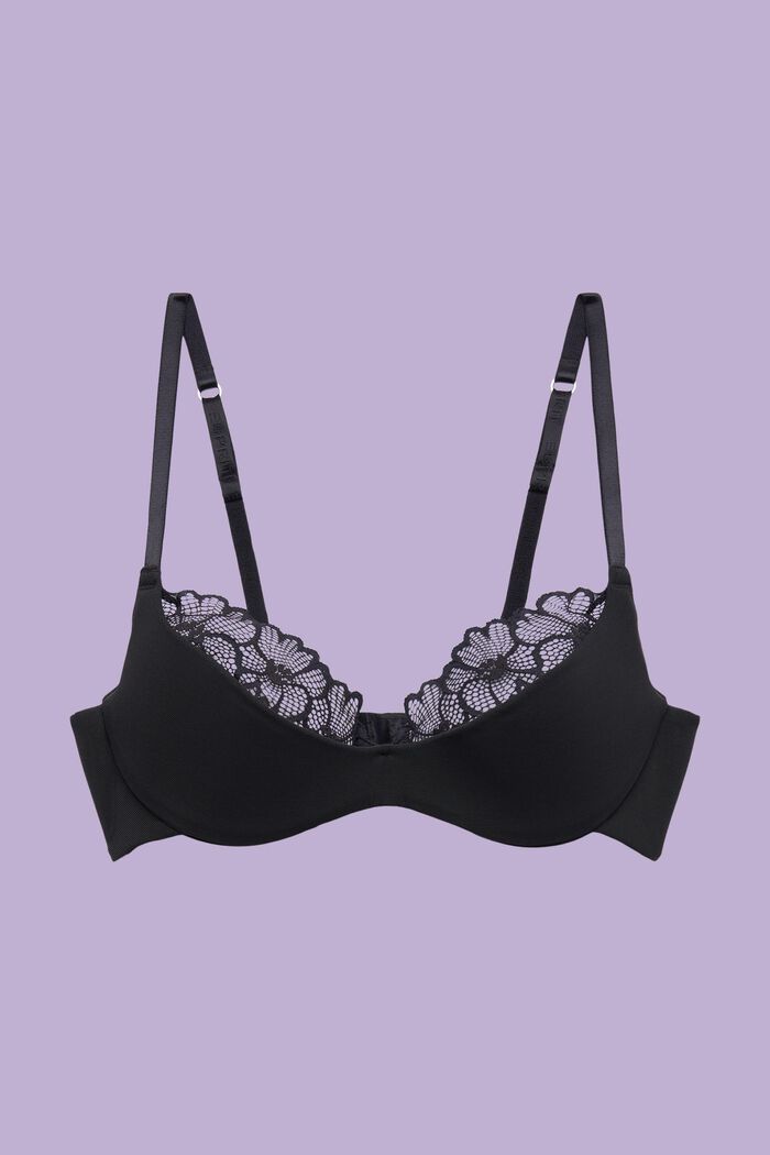 Underwired Half-Padded Lace Bra, BLACK, detail image number 4