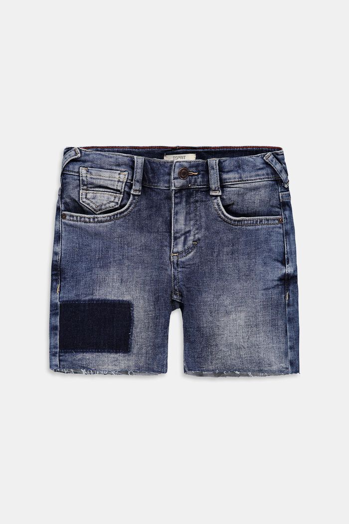 Worn-effect denim shorts with an adjustable waistband, BLUE MEDIUM WASHED, detail image number 0