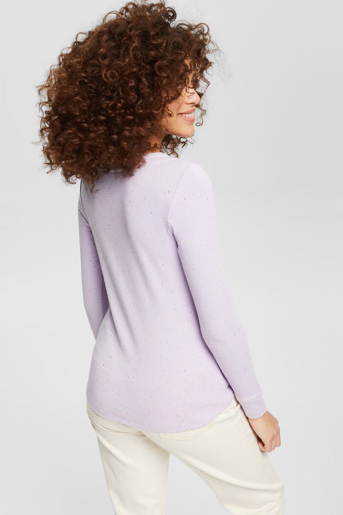 Long sleeve top featuring fantasy yarn, organic cotton blend, LILAC, detail image number 3