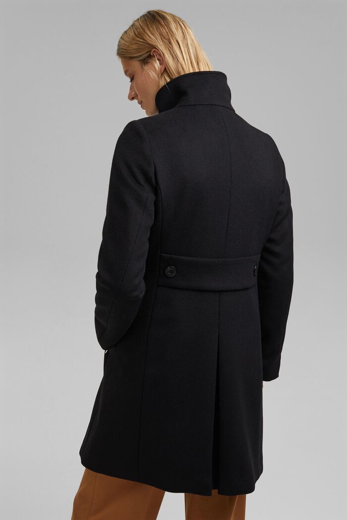 Made of blended wool: Coat with a stand-up collar, BLACK, detail image number 3