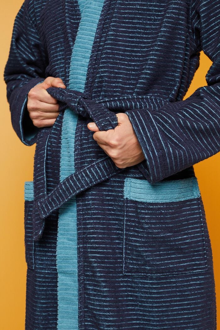 Bathrobe with textured stripes, NAVY BLUE, detail image number 2