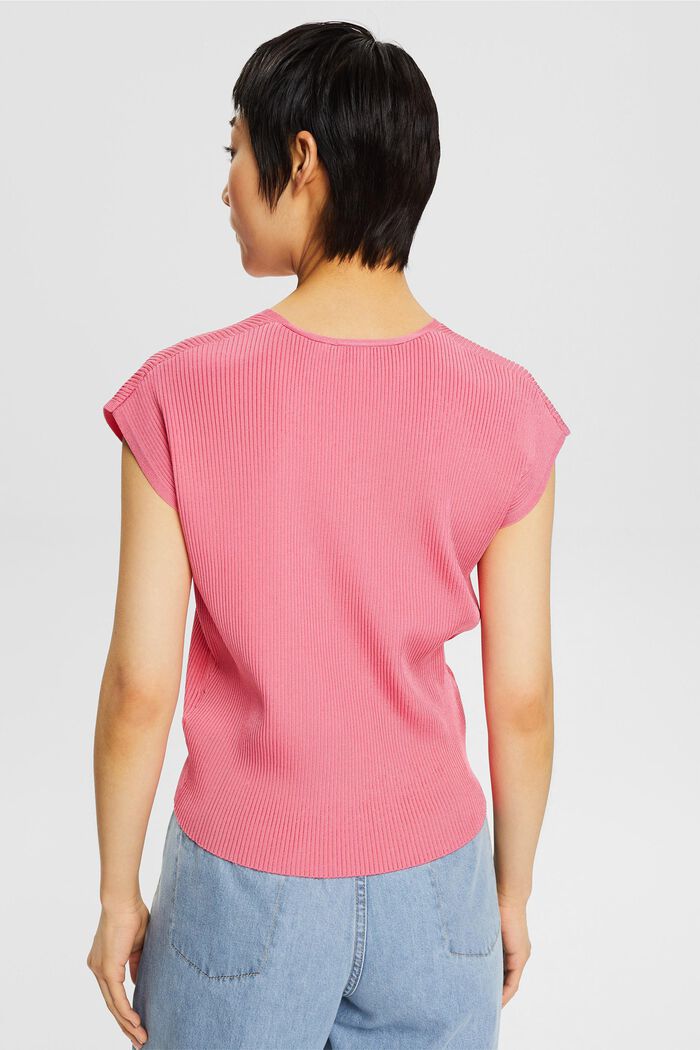 Short-sleeved jumper in a ribbed look, PINK FUCHSIA, detail image number 3