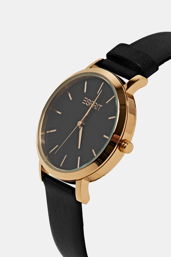 Stainless steel watch with a leather strap, GOLD, detail image number 1