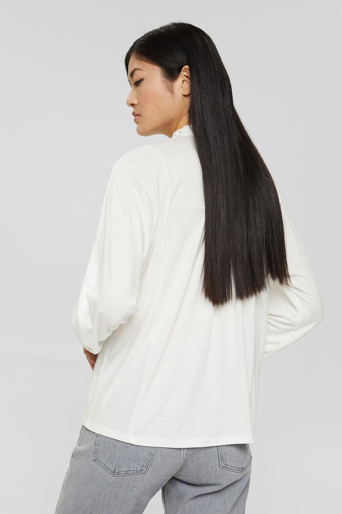 Long sleeve top with frills, LENZING™ ECOVERO™, OFF WHITE, detail image number 3
