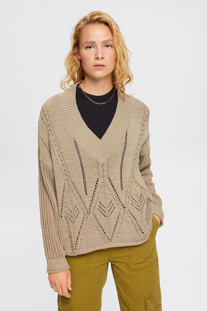 Knit sweater, PALE KHAKI, overview