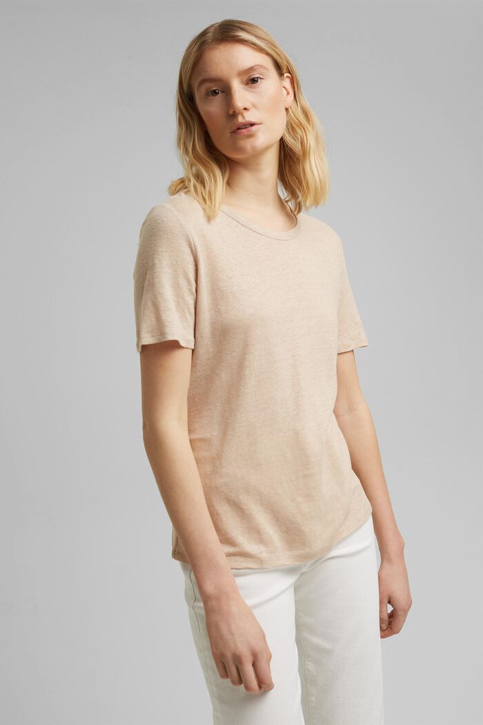 Made of linen: Basic T-shirt, DUSTY NUDE, detail image number 0
