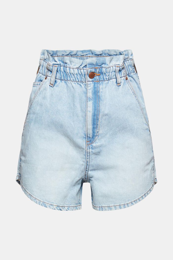 Containing hemp: denim shorts with a paperbag waistband, BLUE LIGHT WASHED, detail image number 7