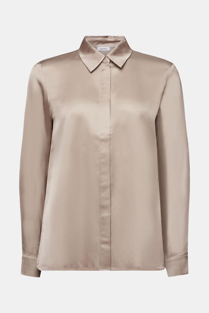 Long-Sleeve Satin Blouse, LIGHT TAUPE, detail image number 6