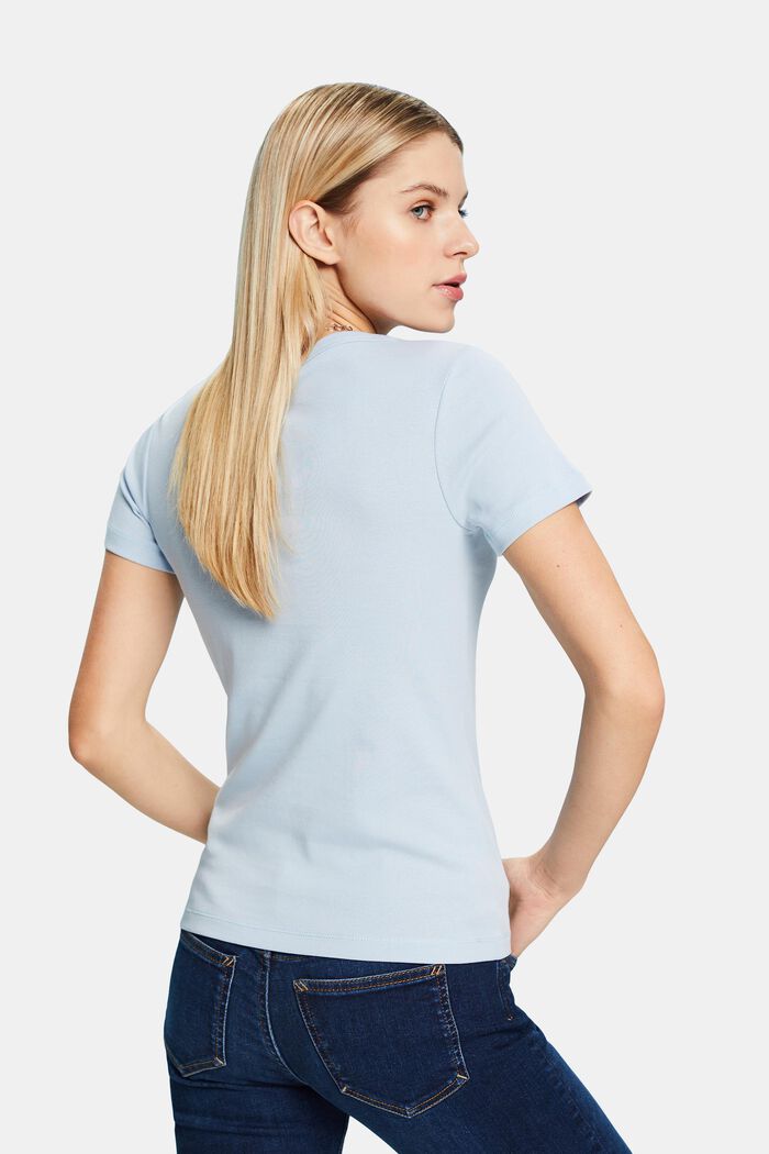 V-Neck Cotton T-Shirt, LIGHT BLUE, detail image number 2