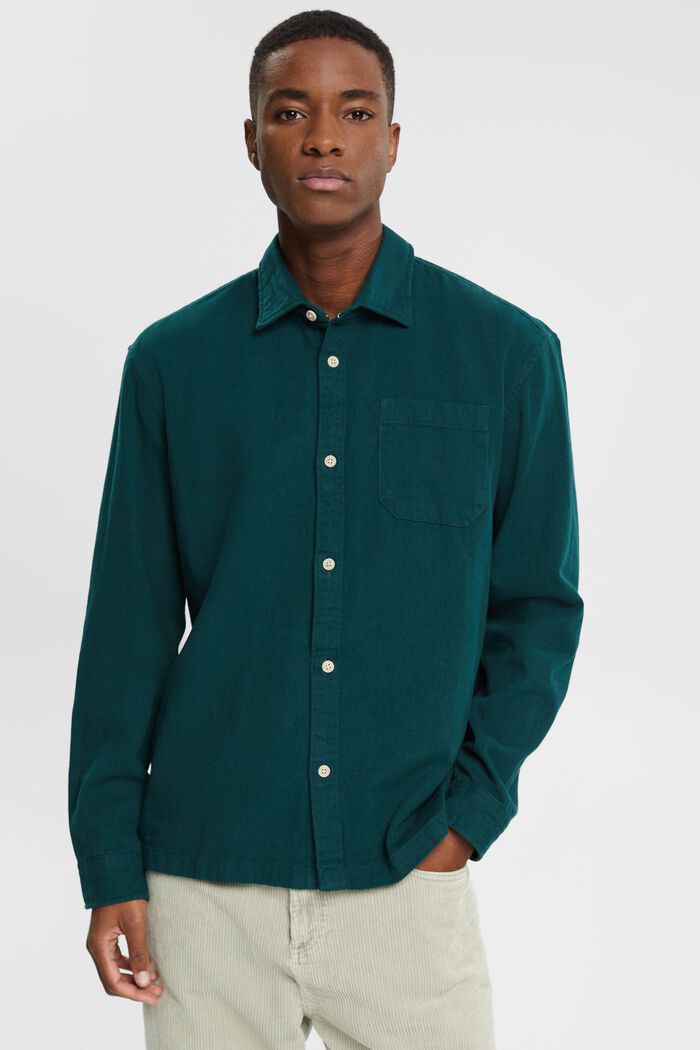 Solid twill shirt, DARK TEAL GREEN, detail image number 0