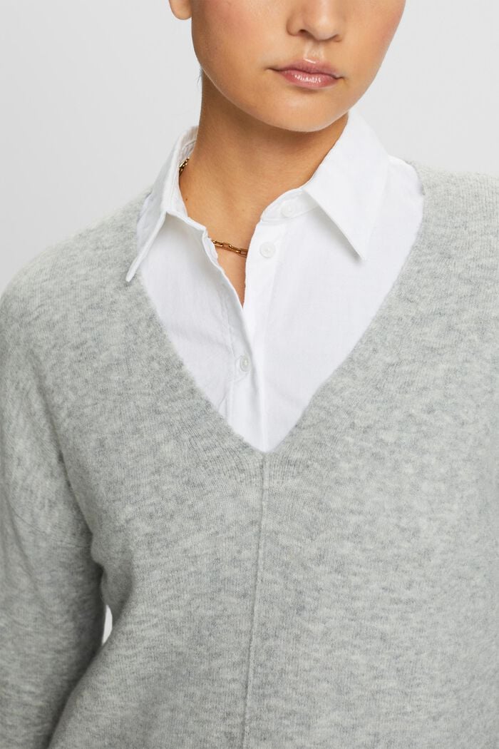 Wool Blend V-Neck Sweater, LIGHT GREY, detail image number 2