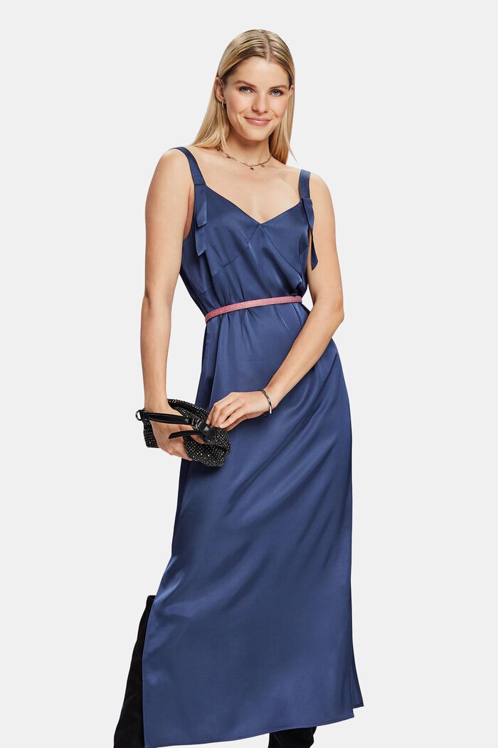 Satin Slip Midi Dress, GREY BLUE, detail image number 0