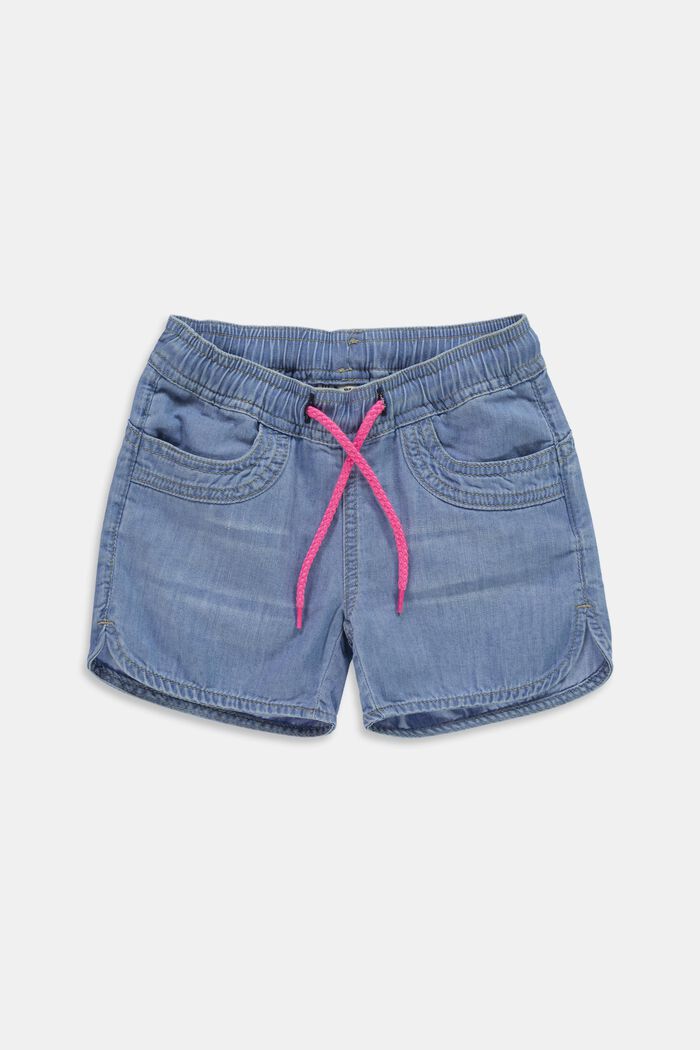 Denim shorts with a drawstring waistband, BLUE LIGHT WASHED, detail image number 0