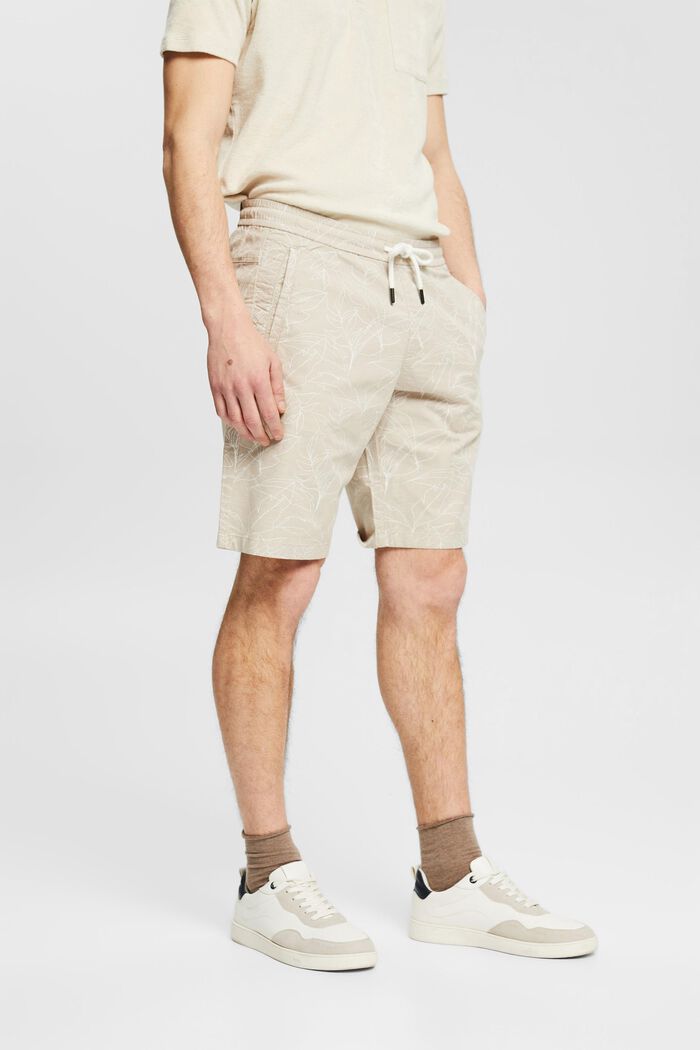 Patterned cotton shorts, BEIGE, overview