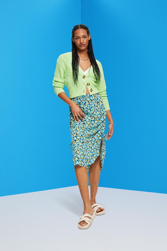 Floral midi skirt with tie details, TURQUOISE, detail image number 1