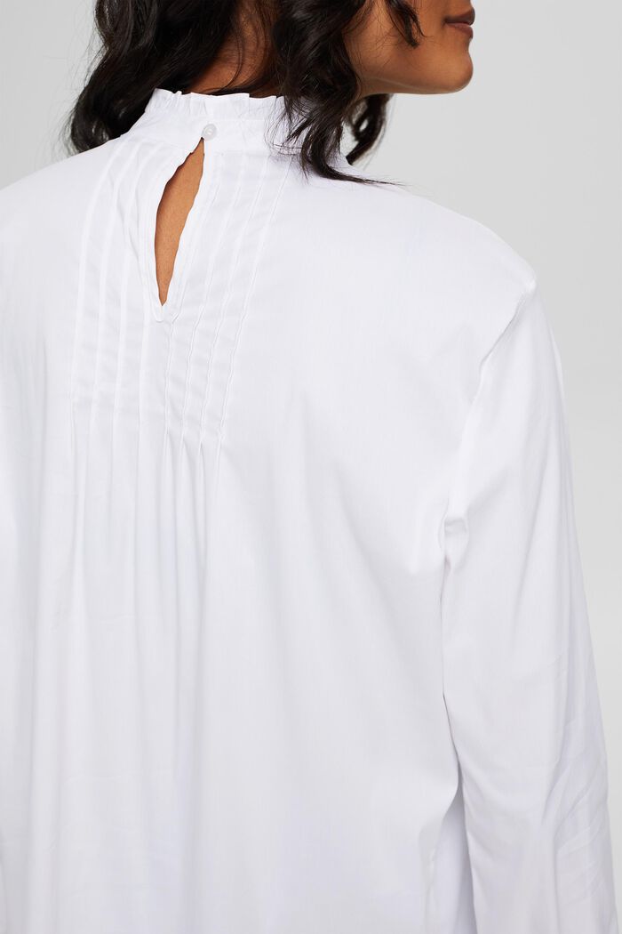 Blouse with pintucks and a frilled collar, WHITE, detail image number 2