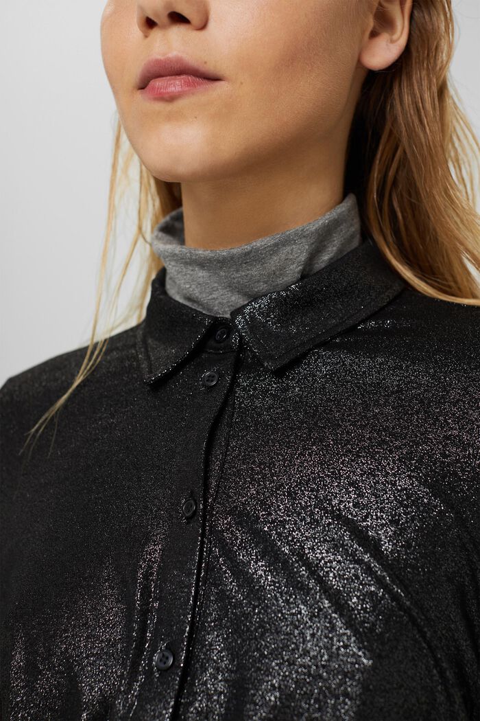 Long sleeve top in a shirt look, LENZING™ ECOVERO™, BLACK, detail image number 2