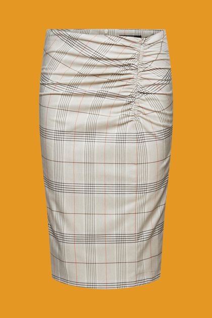 Checked pencil skirt with gathered detail