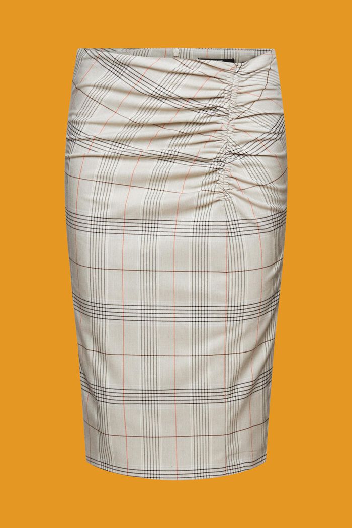 Checked pencil skirt with gathered detail, LIGHT TAUPE, detail image number 7