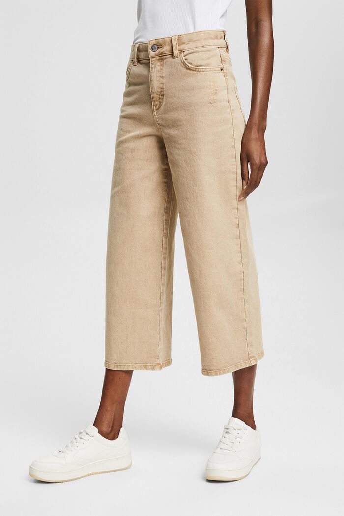 Denim culottes with distressed effects, SAND, detail image number 0