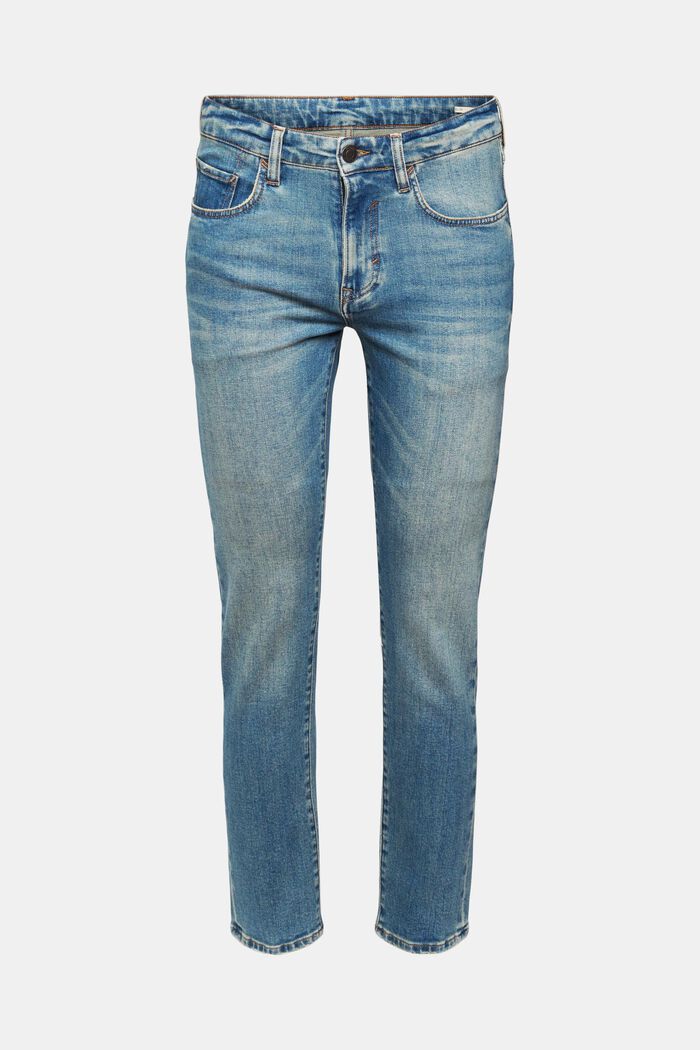 Stonewashed slim fit jeans, organic cotton, BLUE MEDIUM WASHED, detail image number 7