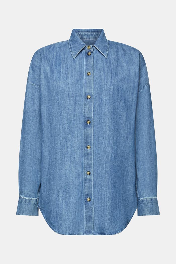 Oversized jeans shirt blouse, 100% cotton, BLUE MEDIUM WASHED, detail image number 7