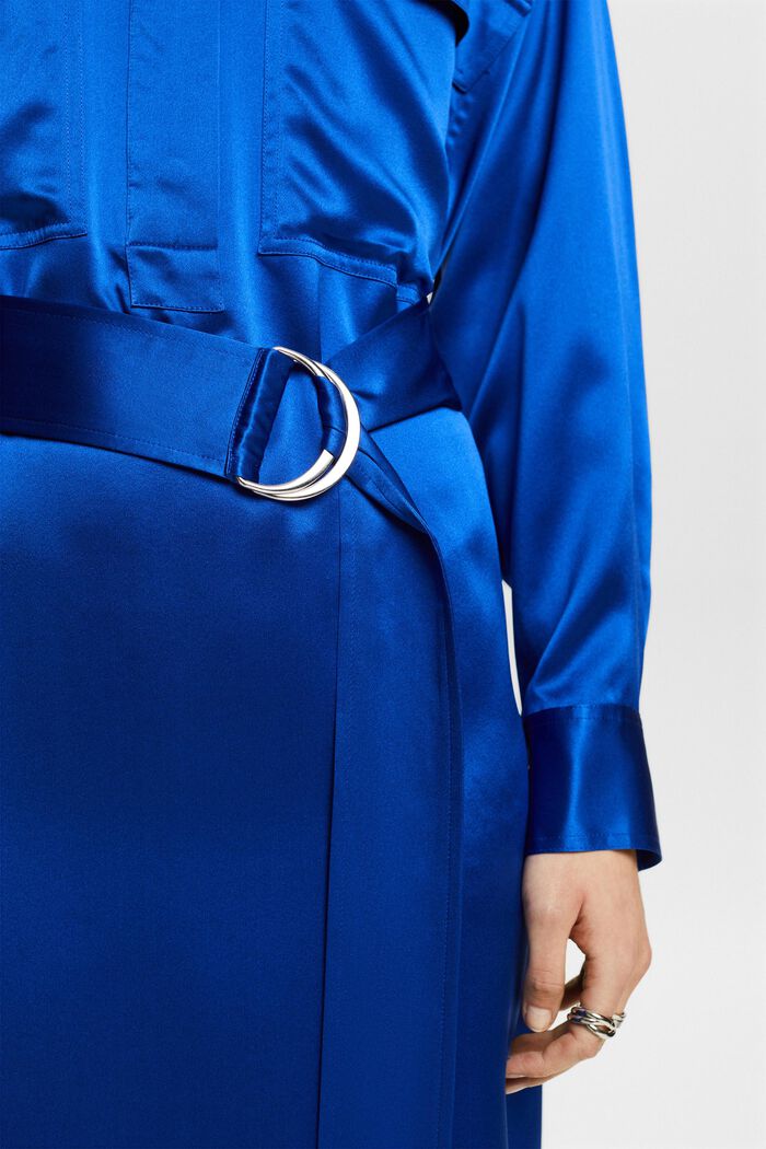 Silk Satin Belted Midi Dress, BRIGHT BLUE, detail image number 4