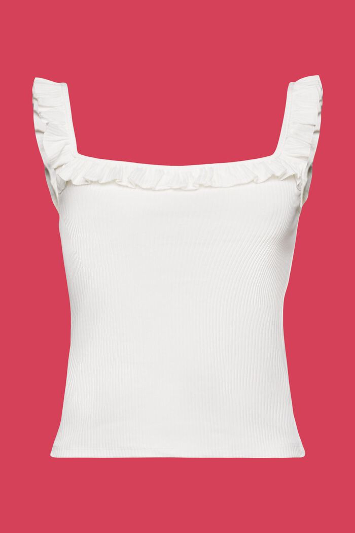 Ribbed tank top with ruffles, OFF WHITE, detail image number 5