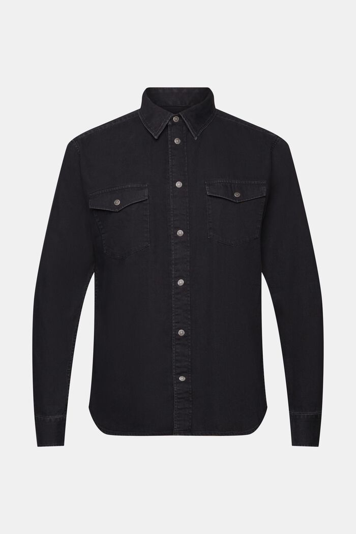 Denim shirt, 100% cotton, BLACK DARK WASHED, detail image number 6