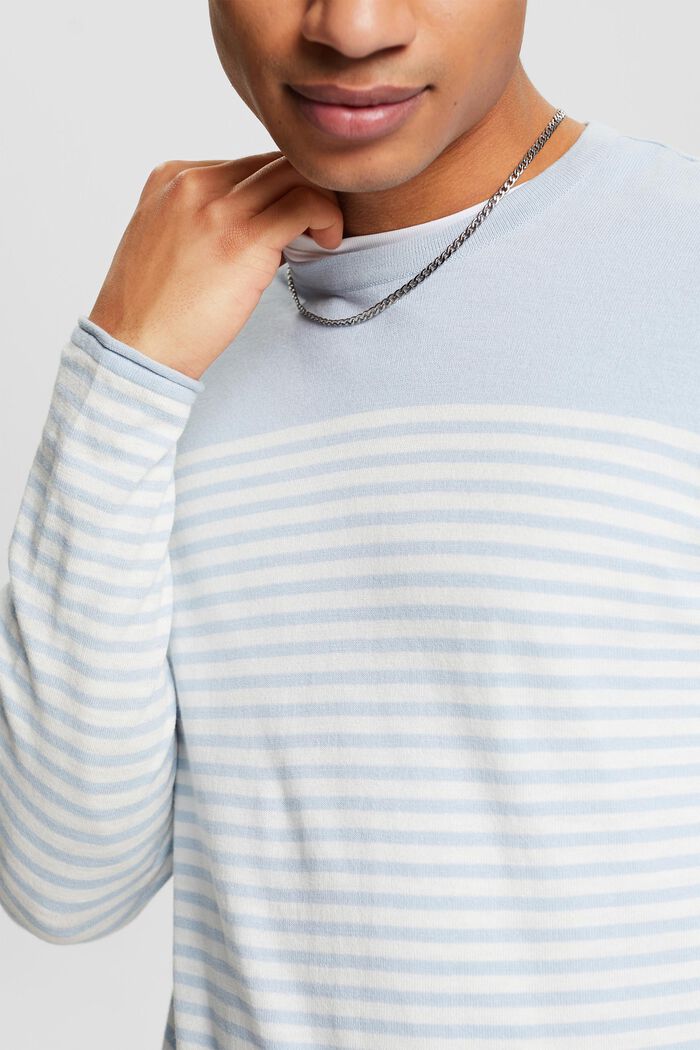 Striped Cotton Sweater, LIGHT BLUE, detail image number 3