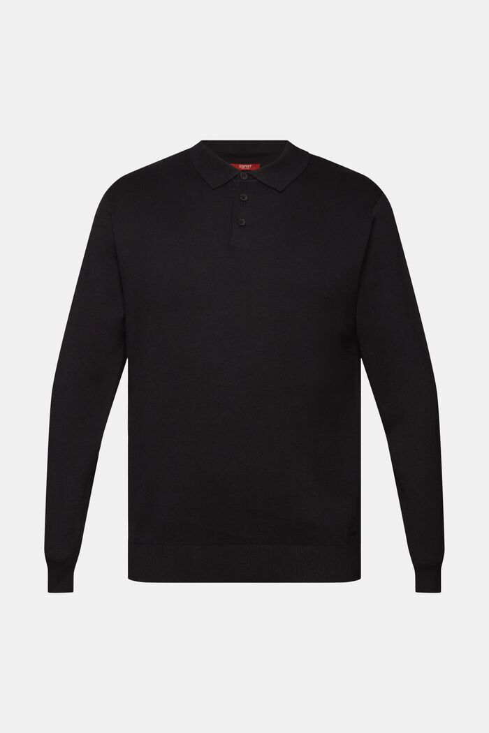 Knit jumper with a polo collar, TENCEL™, BLACK, detail image number 6