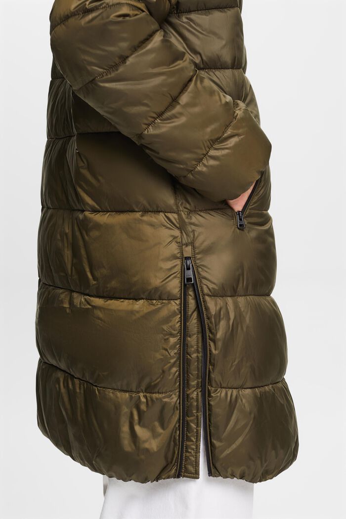 Recycled: puffer coat with a hood, DARK KHAKI, detail image number 4
