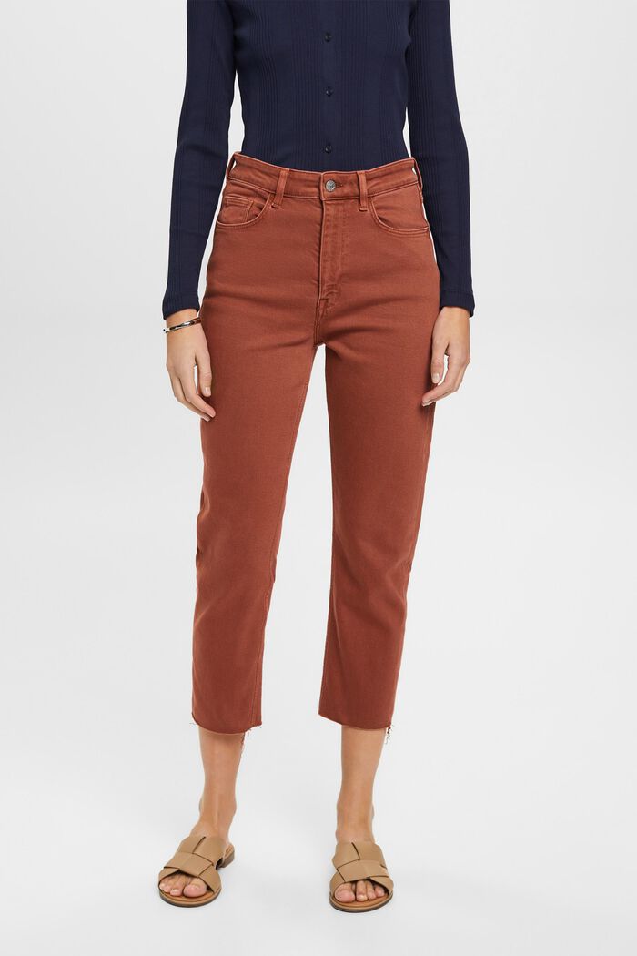 Cropped frayed hem trousers, RUST BROWN, detail image number 0