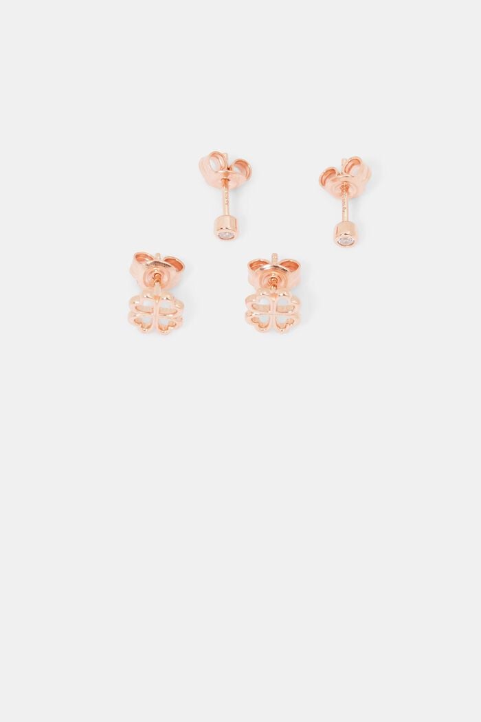 Set of two stud earrings in sterling silver, ROSEGOLD, overview