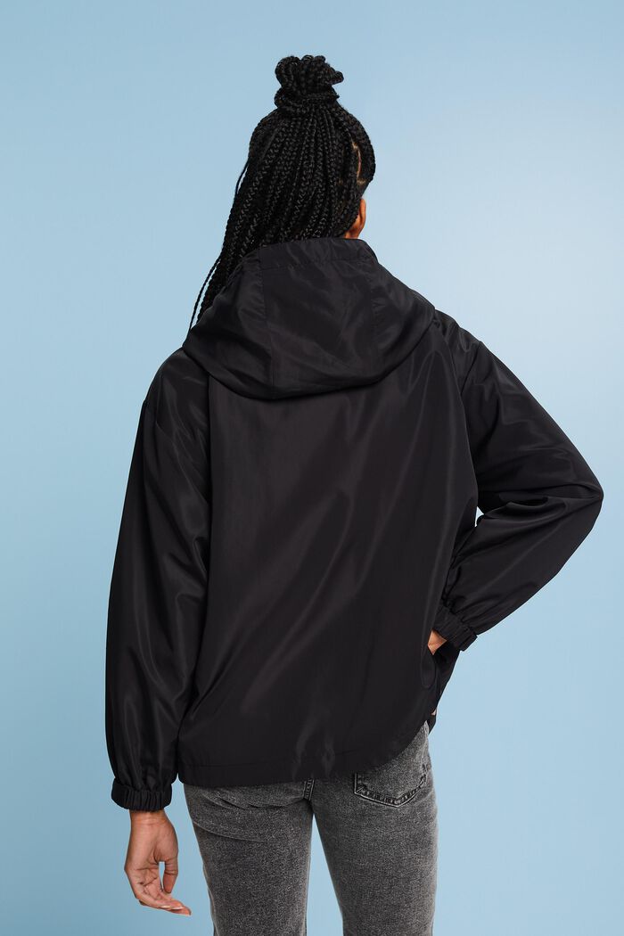 Detachable Hood Rain Jacket, BLACK, detail image number 2