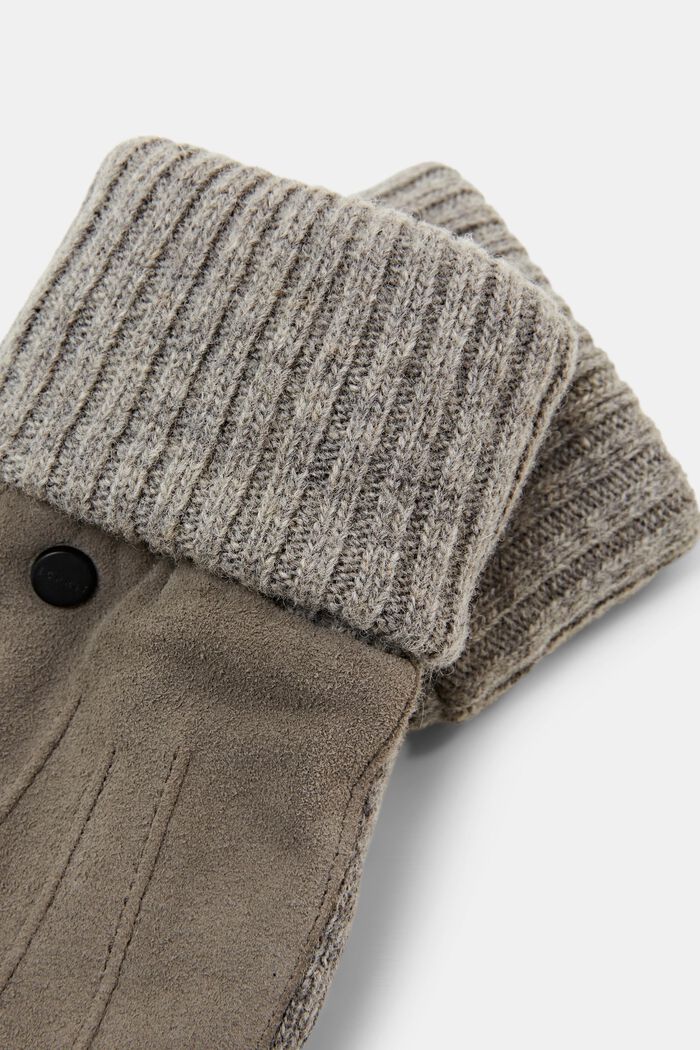 Suede Knit Gloves, GREY, detail image number 1