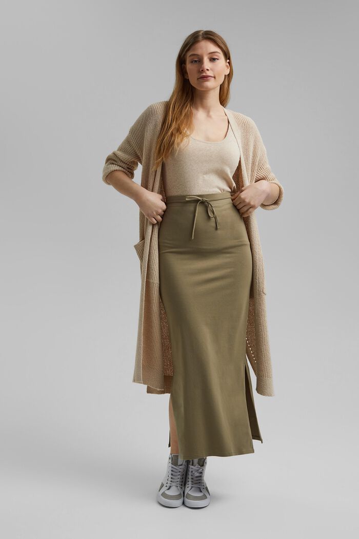 Jersey midi skirt made of organic cotton, LIGHT KHAKI, detail image number 1